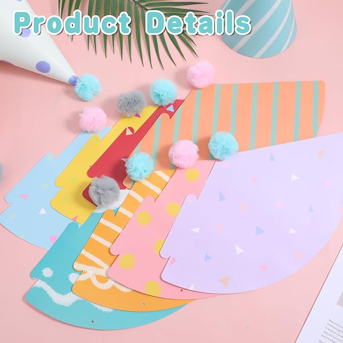 10 PCS Birthday Party Hats for Kids Adults, DIY Cone Hat - Image 3