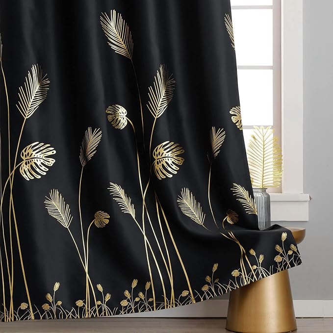 Palm Tree Leaf and Wheat Blackout Curtains Thermal Insulated Gold Print Light - Image 7