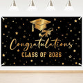 Class of 2026 Graduation Backdrop Black Gold Congrats Grad Banner by Lecheme