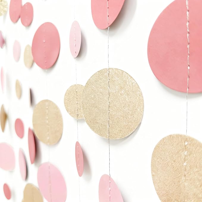 Champagne Gold Rose Pink Polka Dot Garland Champagne Dusty Pink Circle Dot - Image 3