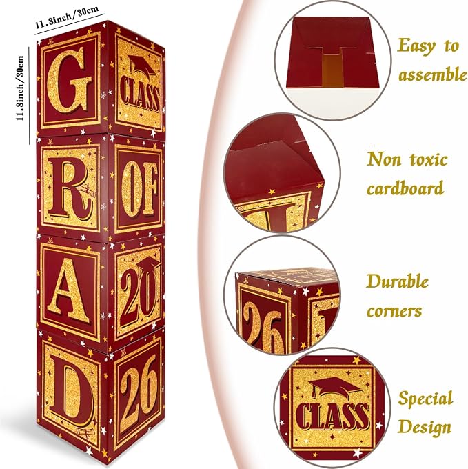 Maroon and Gold Graduation Boxs Letters Box | Class of 2026 Graduation Party - Image 2