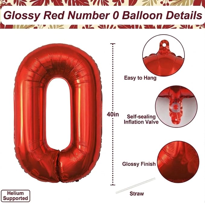 Red Number 0 Balloon 40 Inch, Foil Numeral - Image 4