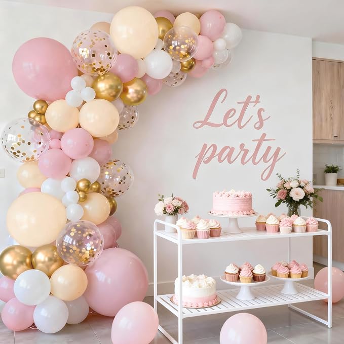 Pink and Gold Balloon Arch Kit, Nude White Confetti, Party Decor | Light Pink - Image 7