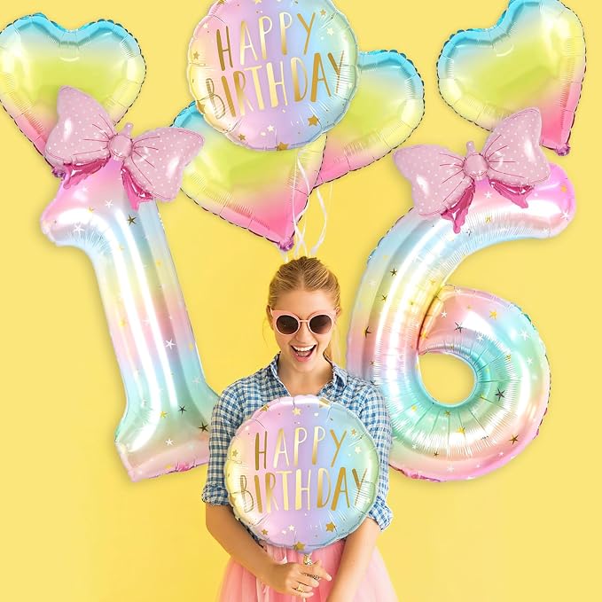 Rainbow Colorful Birthday Decorations Pastel Number 9 Balloon Party Supplies - Image 6
