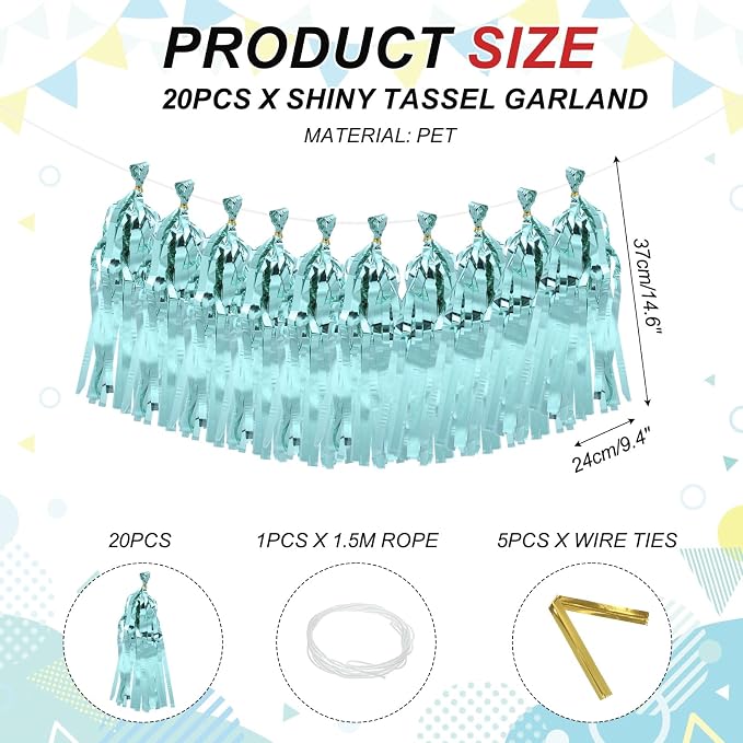 MECCANIXITY 20Pcs Shiny Tassel Garland Banner Tissue Paper - Image 2