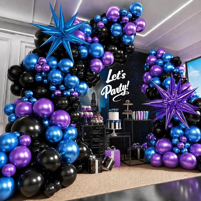 Black Purple Blue Balloon Arch Garland Kit Metallic Latex Foil Balloons | Video by SUNPROUND