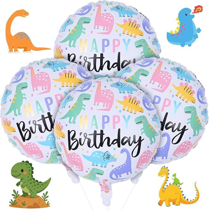 18" Dinosaur Balloons for Party Decorations, HAPPY Birthday Dino Foil Balloons by Paeyeq