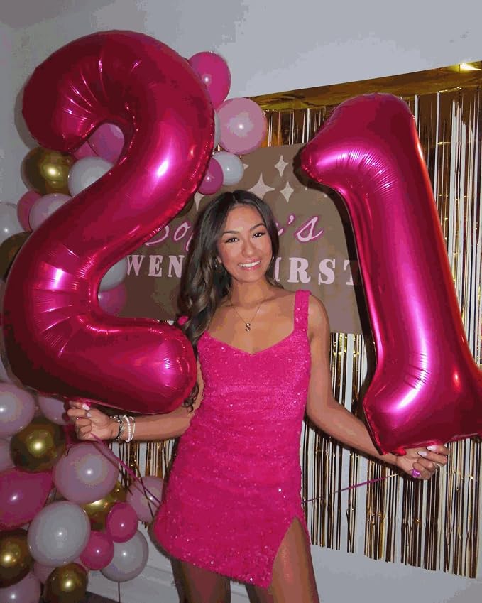 0 Balloon - Hot Pink Birthday Number Balloons, 40 Inch Party Decorations | Hot - Image 7