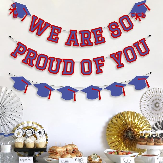 We Are So Proud Of You Banner Graduation Party Decorations Congrats Grad Cap - Image 3