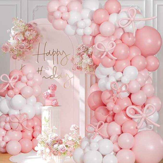Pink Bow Balloon Arch Kit, Pastel Pink and White Garland Include Light blush - Image 5