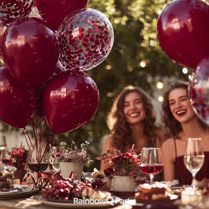 RainbowQ Burgundy Balloons 55Pcs 12 Inch Confetti Latex Helium Party | Maroon - Image 5