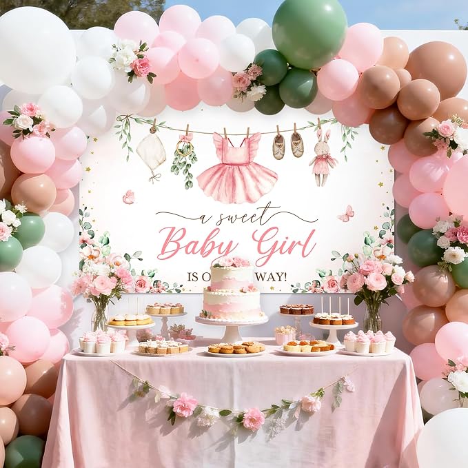 Mocsicka Baby Shower Backdrop Banner Cute Clothes Baby Shower Background a - Image 2