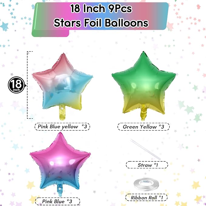 Gradient Color Star Foil Balloons, 18 Inch Rainbow Stars Shape Foil Helium - Image 2