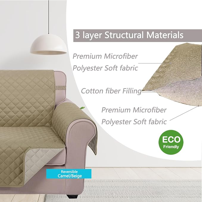 U-NICE HOME 4 Seater Sofa Cover 91''Large Couch Cover, Light Camel/Beige | - Image 4
