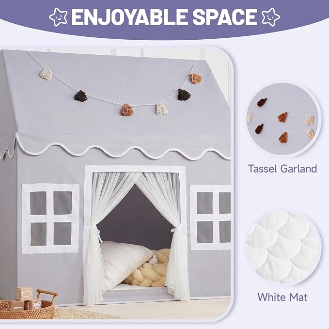 Kids Play Tent Indoor: with Mat, Tassel Garland - Image 2