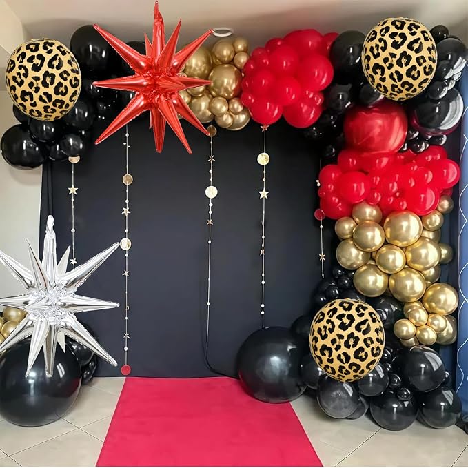 Red Black Gold Balloon Arch Garland Kit Leopard Cheetah Print Party Balloons - Image 3