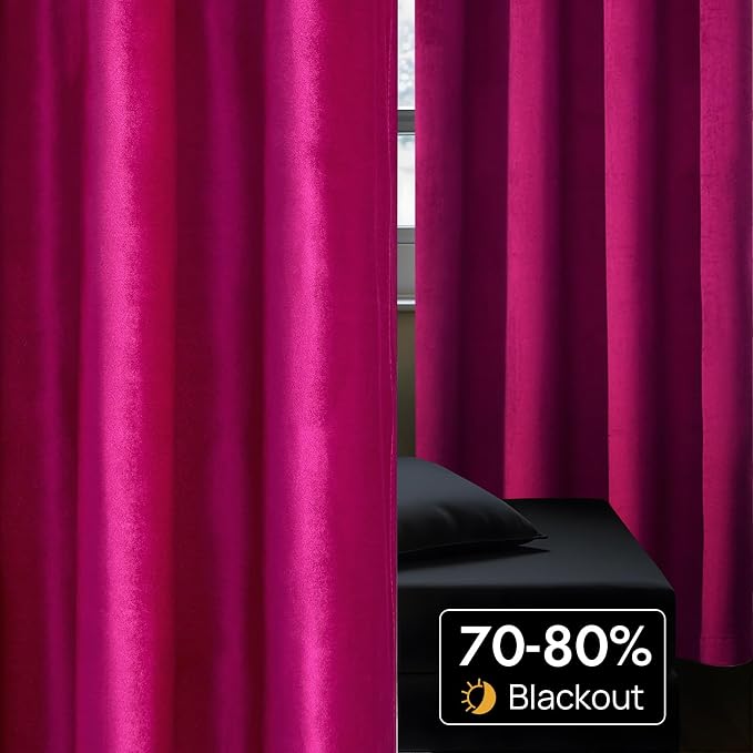 Hot Pink Velvet Blackout Curtains 96 inch - Image 4