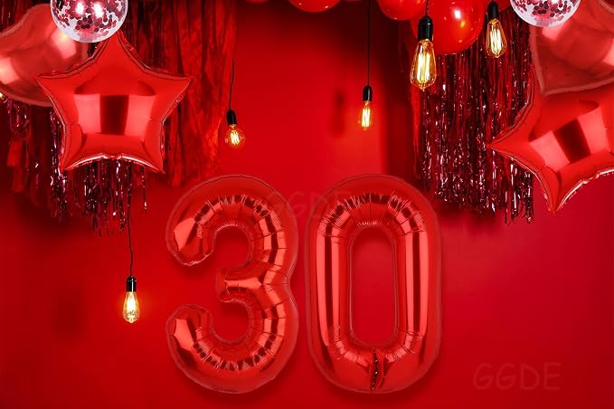 40 Inch Red Number Balloons 30 Foil Balloon 30th Birthday Party Decor 10Pcs | - Image 4