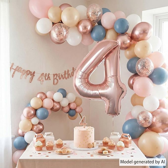 Rose Gold Number 4 Balloon 40 Inch, Blush Foil - Image 3