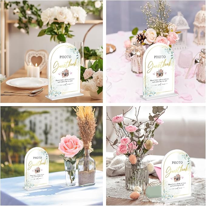 Acrylic Wedding Sign for Ceremony & Reception - 5x7 Inch White Guest Book, Photo Guest Book, Cards & Gifts - Wedding Decor Bundle