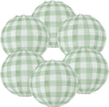 6 Pieces Sage Green Gingham Paper Lanterns Decorations by LTplazhi