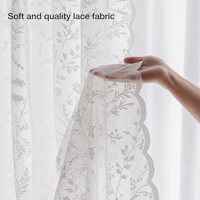 Anmao Vintage Lace Curtains 54 Inches Long 2 Panels Set, Romantic Elegant Light - Image 4