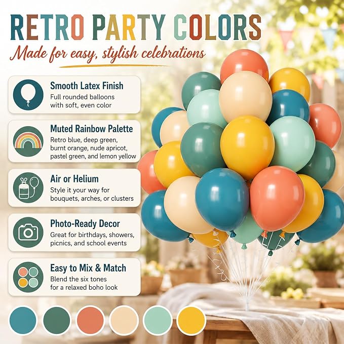 Colorful Balloons, Retro Boho Carnival Rainbow Baby Shower Sun Party Decorations - Image 7