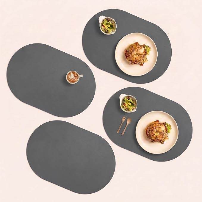 Grey Oval Silicone Placemats Set of 4 – Heat Resistant, Waterproof by Unknown