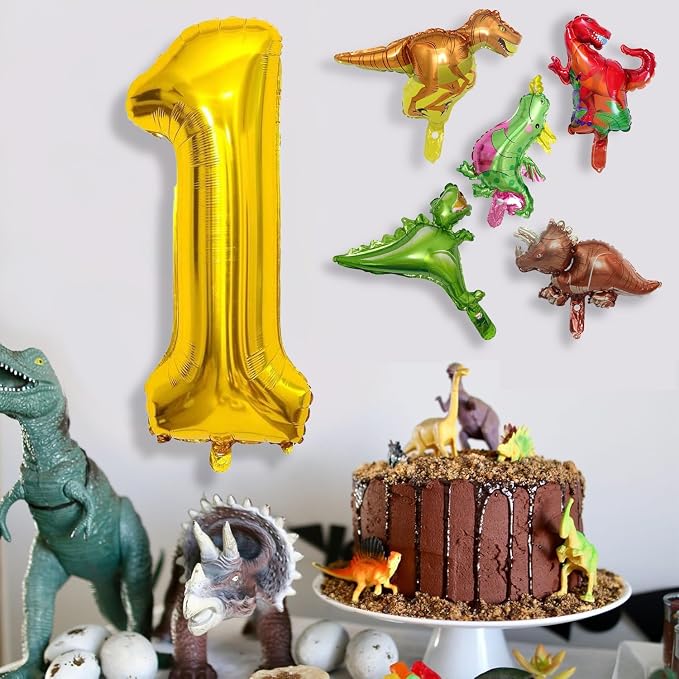 LilyZheng Dinosaur Number 1 Balloon, 40 Inch Large Gold Foil Number Balloon - Image 4