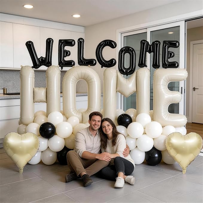 Welcome Home Balloons Black White, 40Inch HOME and 16Inch Welcome Foil Balloons - Image 4
