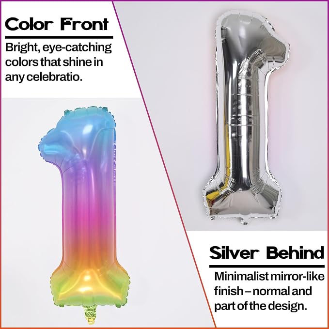 40'' 2 Balloon Number, Large Rainbow Foil Number 2 Balloons Birthday Party Decor - Image 3