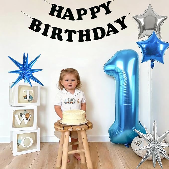 TONIFUL 1st Birthday Balloons Kit 40 Inch Blue Large Number 1 Foil Balloon | - Image 3