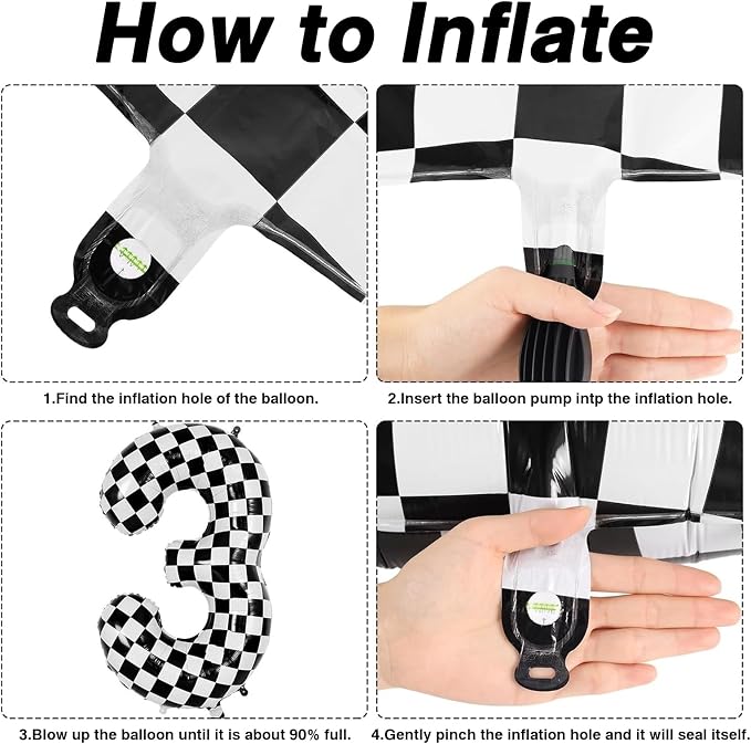 40 Inch Checkered Number 3 Balloon, Big Mylar Black and White Foil Balloons - Image 5
