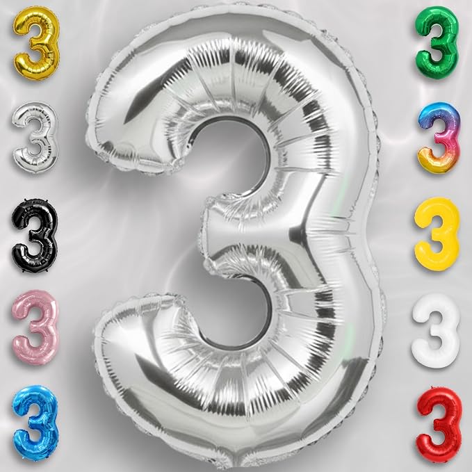 Silver Number Balloon 3 Mylar Foil Balloons 32 inch - Image 2