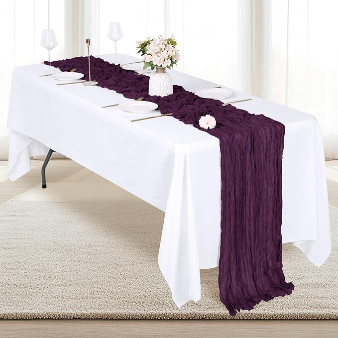 6 Pack Dark Purple Cheesecloth Table Runner 17x108 Inch Semi Sheer Boho Gauze - Image 6