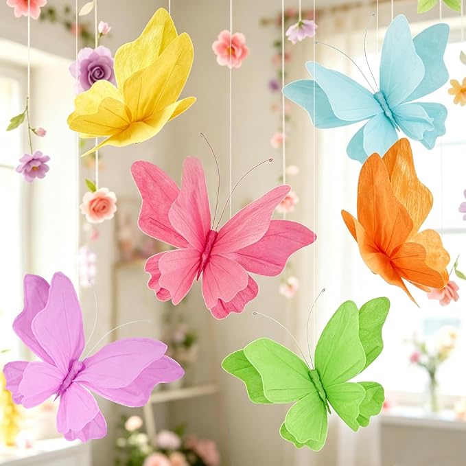 SUNBEAUTY Hanging Butterflies Large Butterfly Decorations 3D Colorful Paper - Image 5