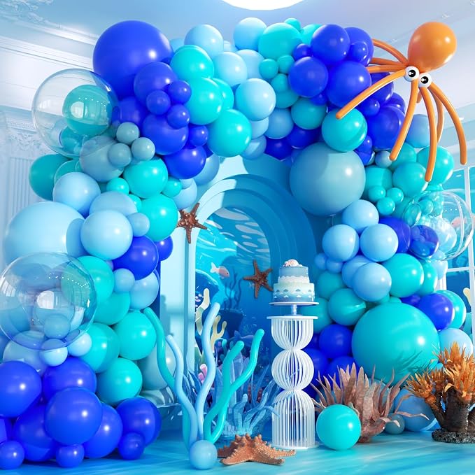 Under The Sea Balloon Arch Kit -156Pcs Blue Teal Dusty Blue Orange Long Balloon by Unknown