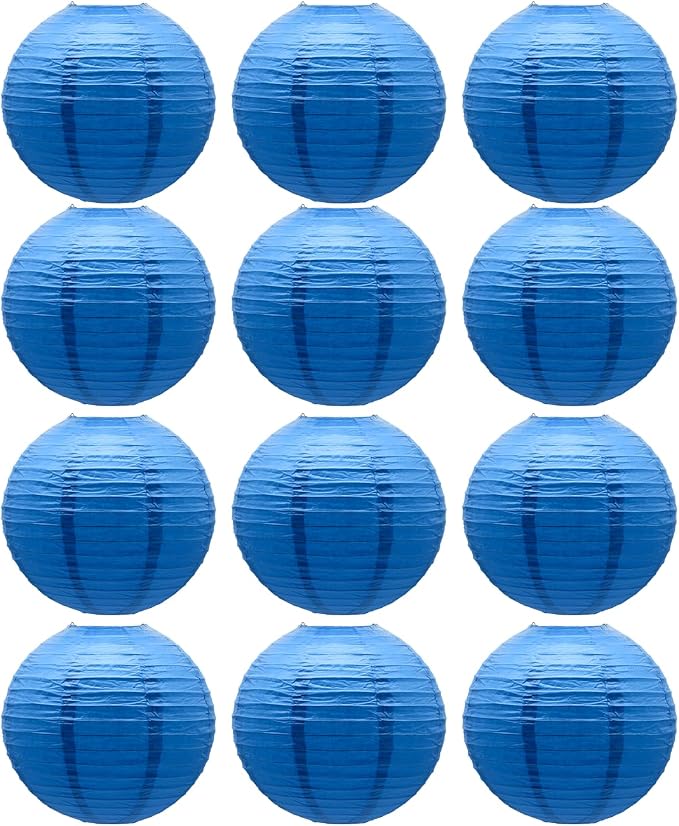 Blue Round Paper Lanterns Chinese Japanese Hanging Ceiling Decorations by BARTHEW