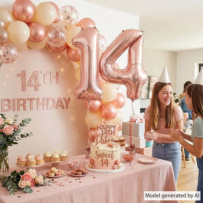 Rose Gold Number 14 Balloon 40 Inch, Gorgeous Blush Foil - Image 3