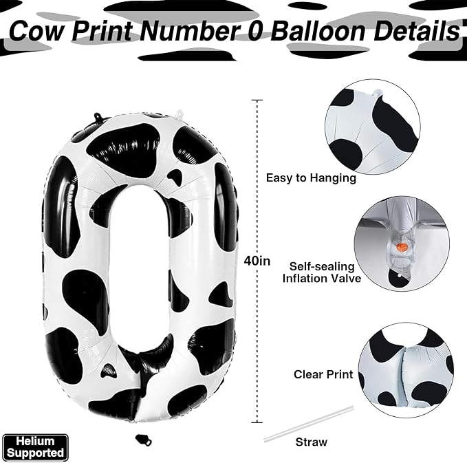 40 Inch Cow Print Number 20 Balloon Set, Giant Black White Cowhide Foil Mylar - Image 4