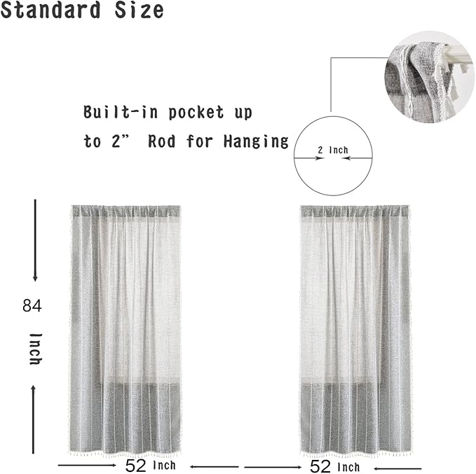 RoomTalks Dark Gray Boho Farmhouse Curtains - Image 3