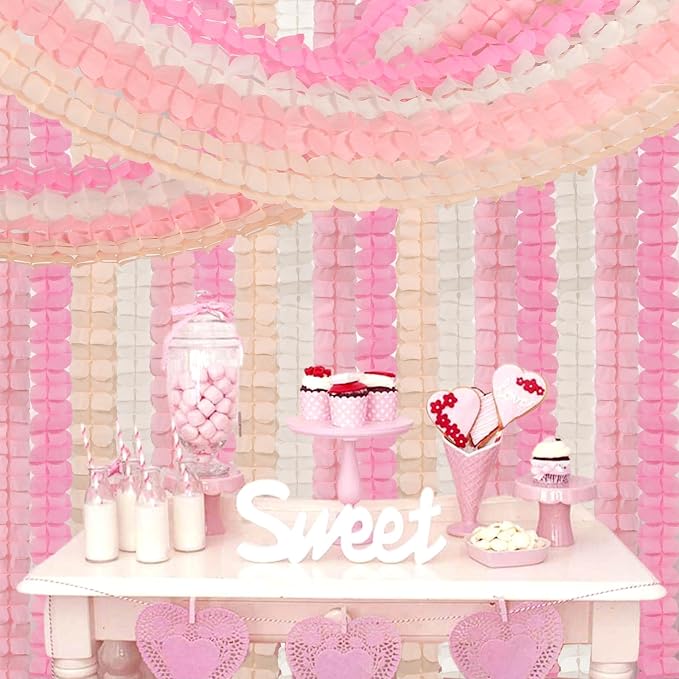 Pink-White Peach Party-Decorations Streamers Garland - 157Ft Four-Leaf Clover - Image 6