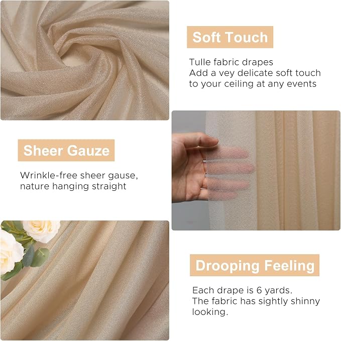 Nude Wedding Arch Draping Fabric Backdrop Drapes Sheer 28.7" x 20FT | Sheer - Image 2