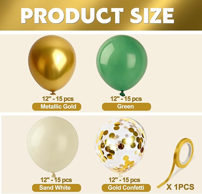 Green Gold Balloons 60Pcs 12 Inch Confetti Latex Balloon Set - Image 3