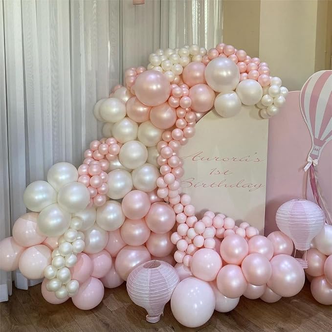 Pearl Pink Double Stuffed Balloons Different Size 115Pcs 5/10/12/18 Inch Pearl - Image 5