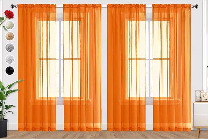 SpaceDresser Orange Sheer Curtains 4 Panels Rod Pocket Semi-Sheer Curtain 54 by SpaceDresser