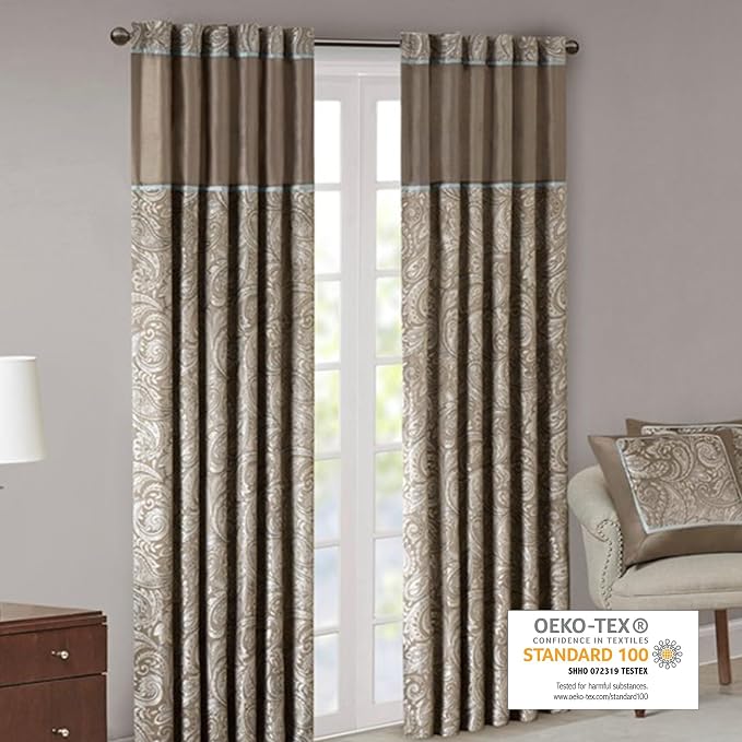 Madison Park Aubrey 2 Panel Curtain Faux Silk Paisley Jacquard, Rod Pocket - Image 2