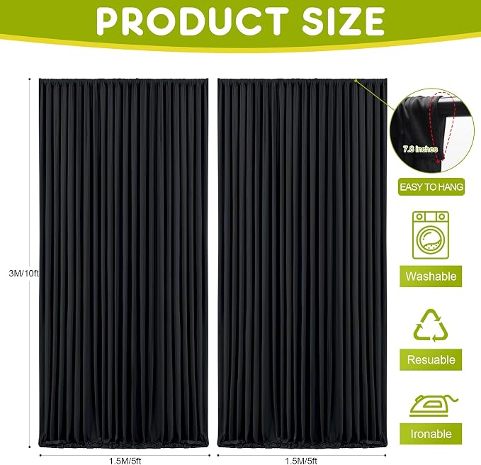 Black Backdrop Curtain for Wedding Parties Backdrop Drapes 10x10FT | Wrinkle - Image 2