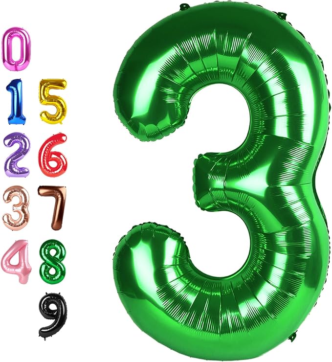 Number Balloons Dark Green 3 Balloon 40 inch by Enyeopd