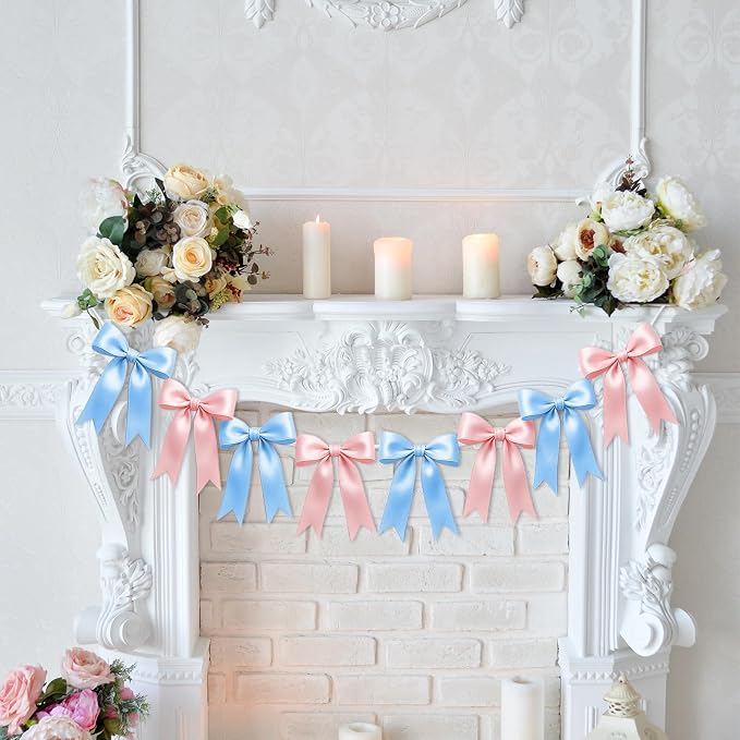 2 Strings of 16PCS Baby Pink&Baby Blue Bow Garlands Banner Decoration, - Image 7